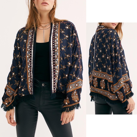 Free People Jackets & Blazers - Free People Rays Of Light Blue Embellished Jacket